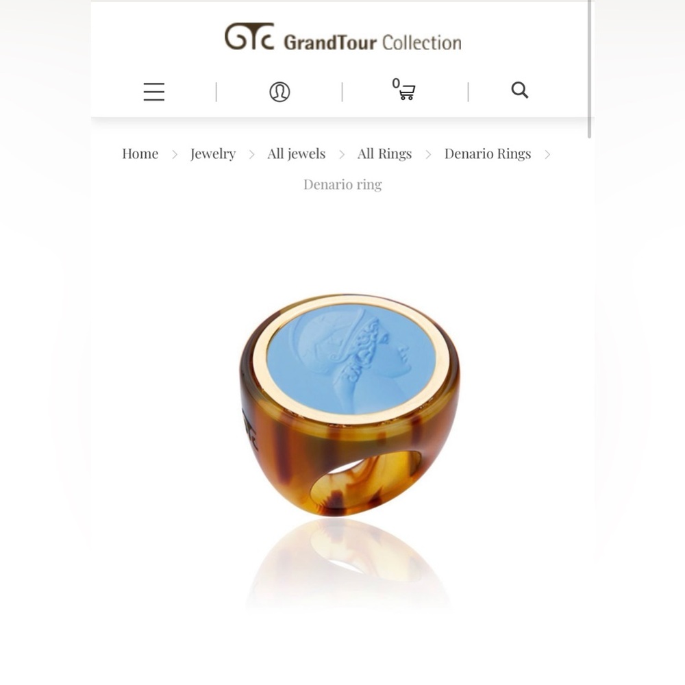 GrandTour Amber Denario Ring with Blue Cameo - Italian Made